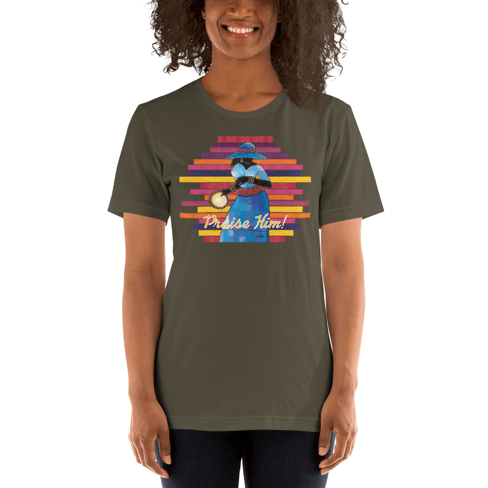 Praise Him by D.D. Ike: African American Religious Short Sleeve T-Shirt (Army)