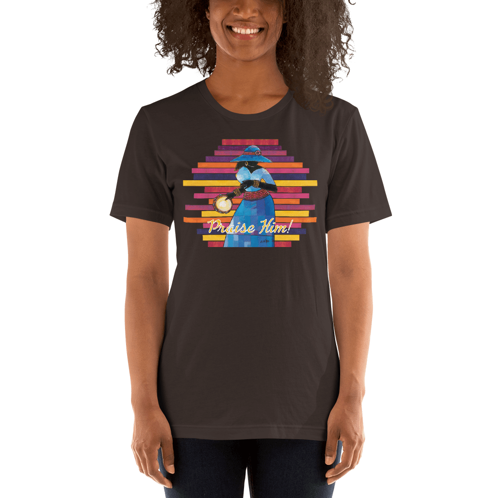 12 of 40: Praise Him by D.D. Ike: African American Religious Short Sleeve T-Shirt (Brown)