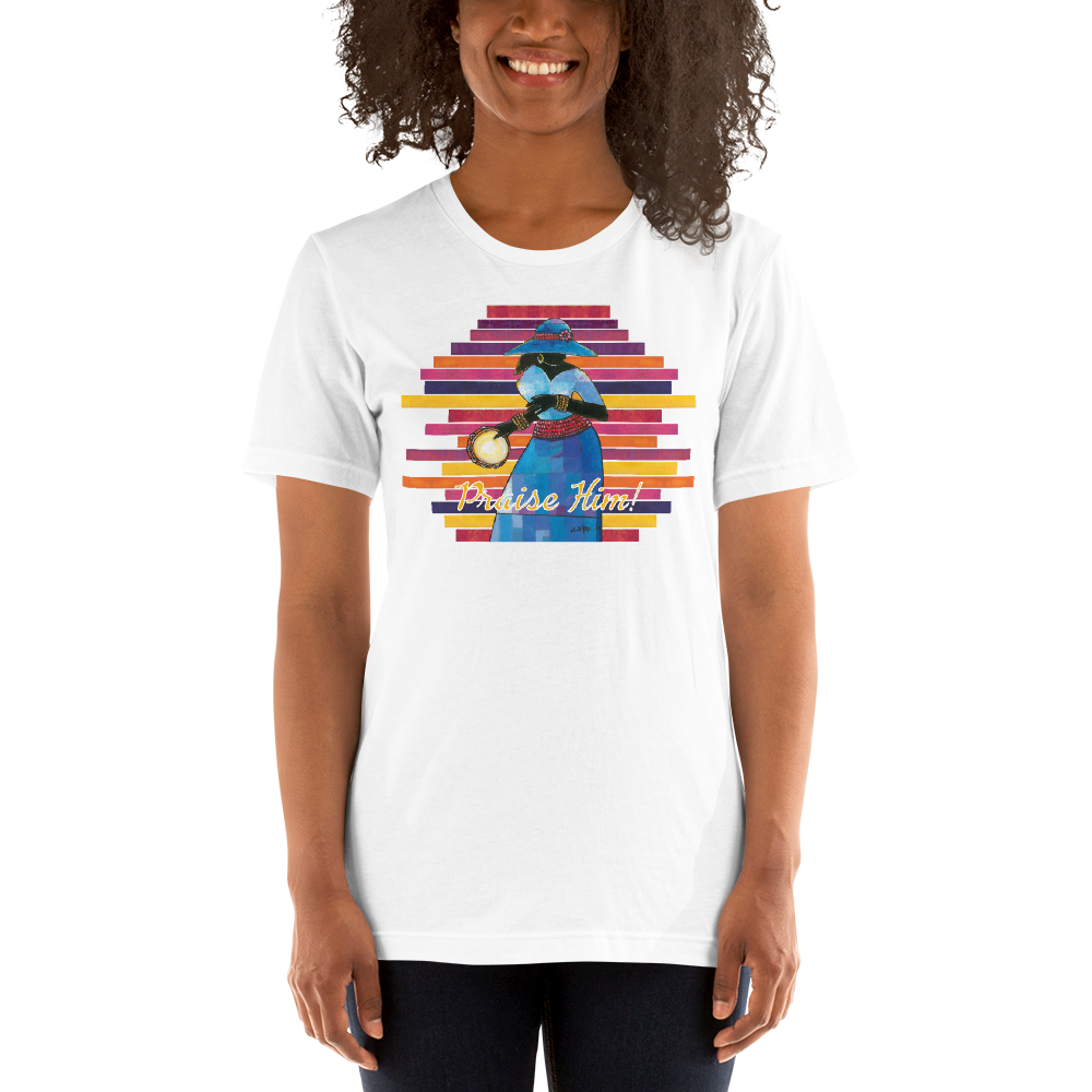 Praise Him by D.D. Ike: African American Religious Short Sleeve T-Shirt (White)