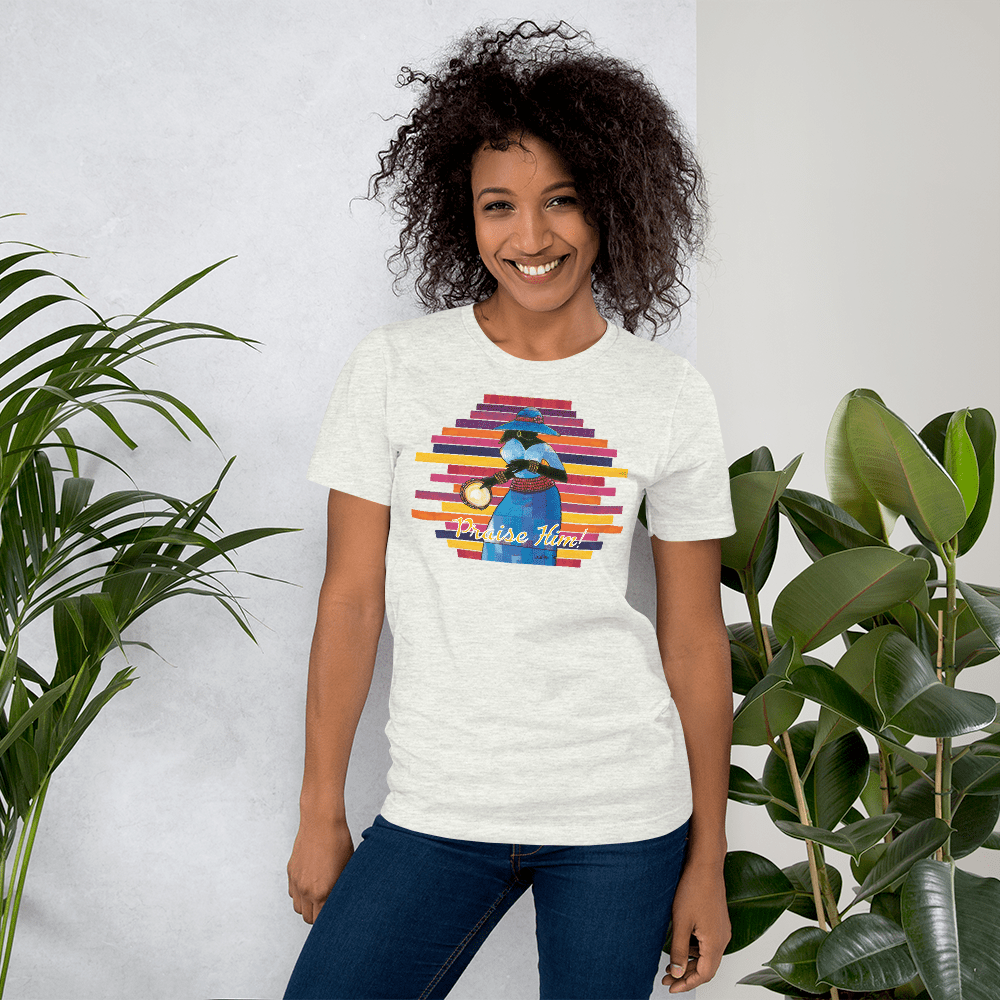 Praise Him by D.D. Ike: African American Religious Short Sleeve T-Shirt (Ash)
