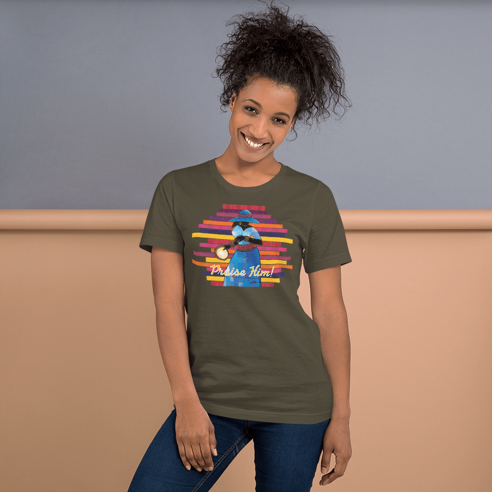 Praise Him by D.D. Ike: African American Religious Short Sleeve T-Shirt (Army)