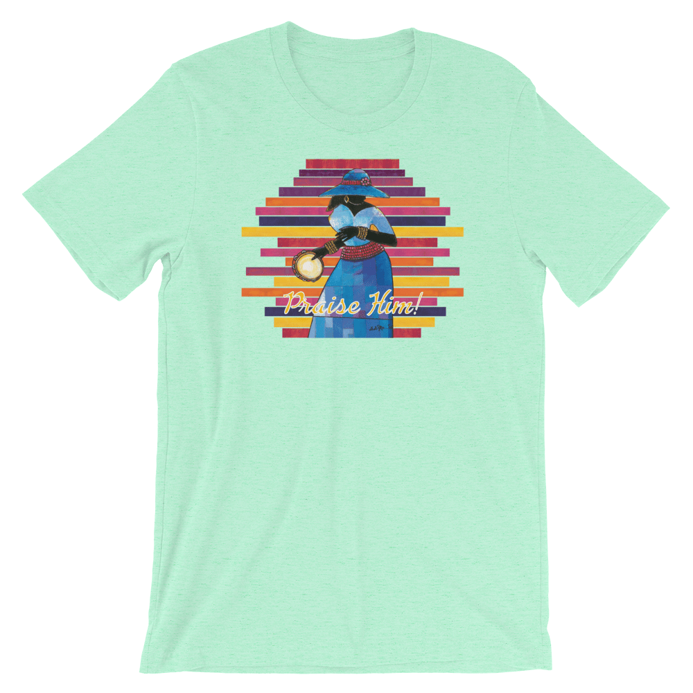 37 of 40: Praise Him by D.D. Ike: African American Religious Short Sleeve T-Shirt (Heather Mint)