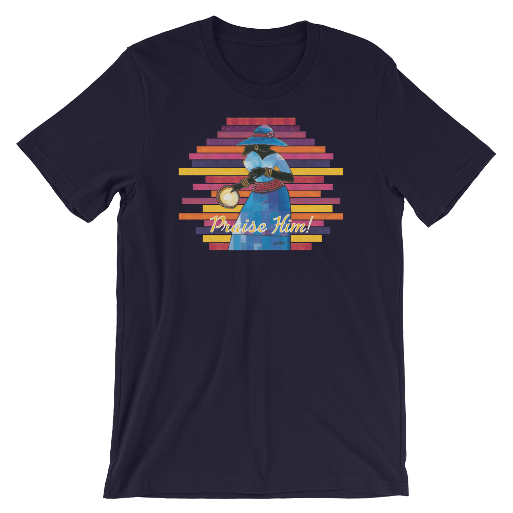 Praise Him by D.D. Ike: African American Religious Short Sleeve T-Shirt (Navy Blue