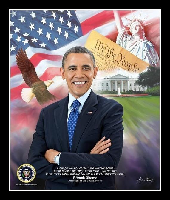President Barack Obama by Wishum Gregory (Black Frame)