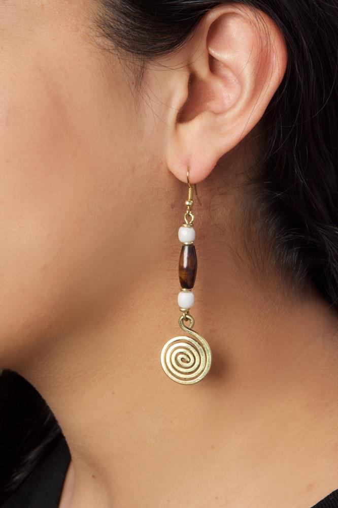 Caramel Mocha Swirl-Earrings-Boutique Africa-3x.75 inches-Brass-The Black Art Depot