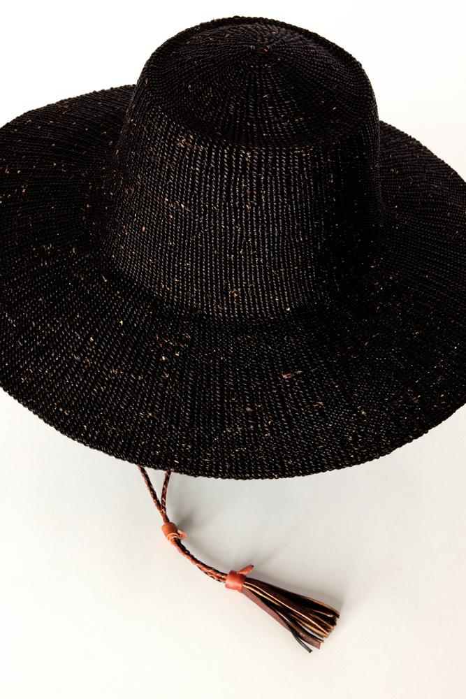 7 of 13: Authentic Hand Woven Ghanaian Elephant Grass Sun Hat (Black)