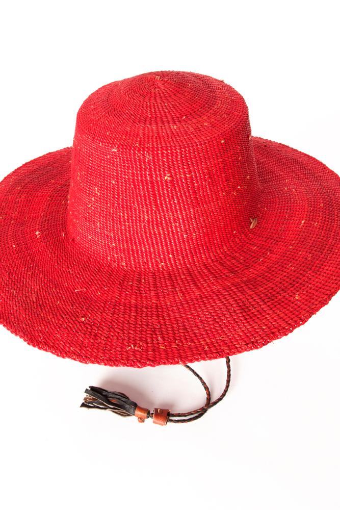 4 of 13: Authentic Hand Woven Ghanaian Elephant Grass Sun Hat (Red)