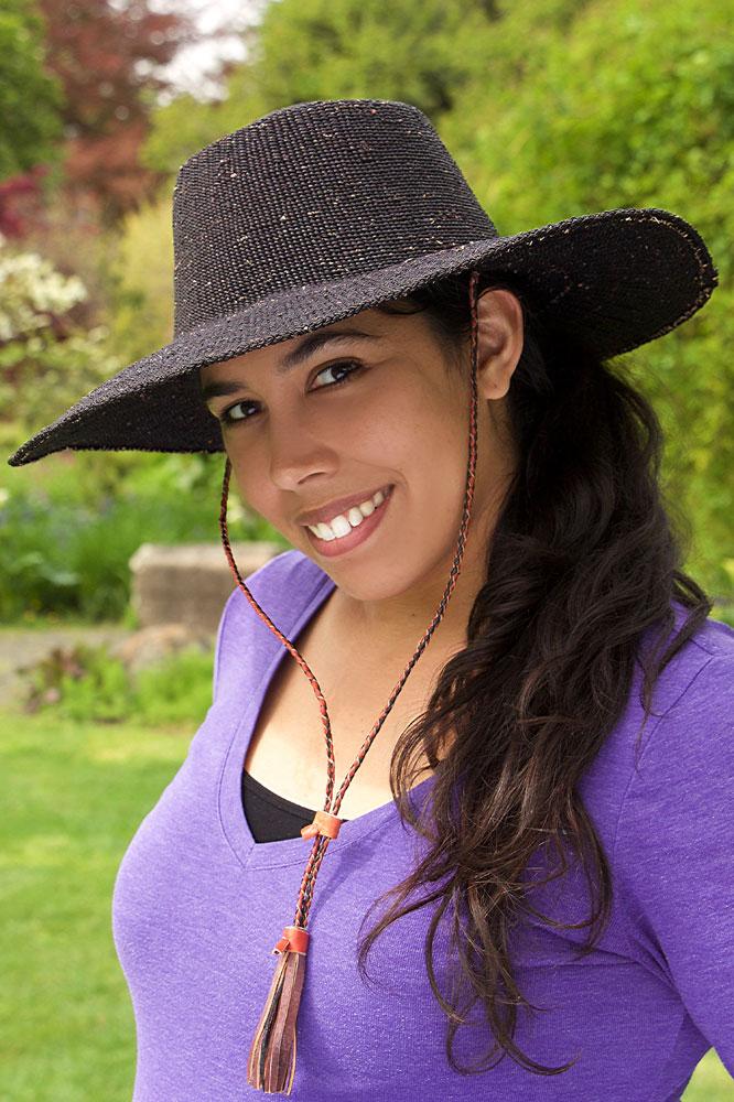 8 of 13: Authentic Hand Woven African Ghanaian Elephant Grass Sun Hat (Black)