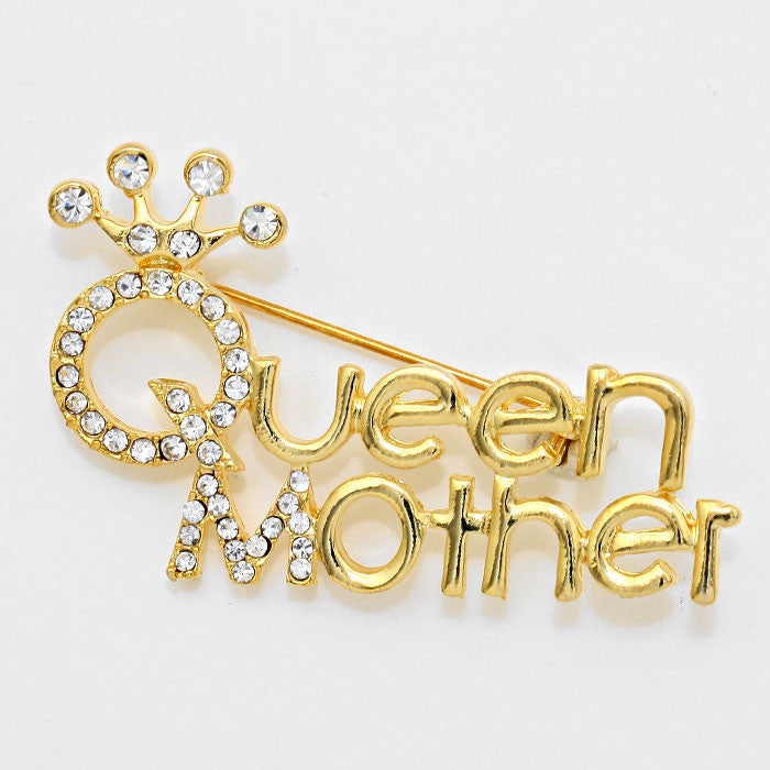 Queen Mother Crystal Pave Gold Toned Mother's Day Brooch (Front)