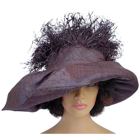 Chidinna: Hand Woven Madagascar Big Brim Crown Out Raffia Sun Hat (Black)