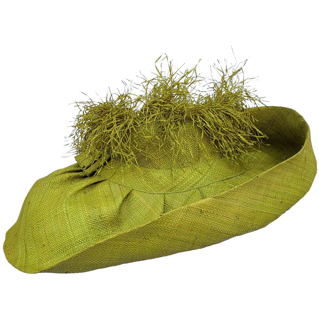 Ogechukwukama: Hand Woven Madagascar Big Brim Crown Out Raffia Sun Hat (Green)