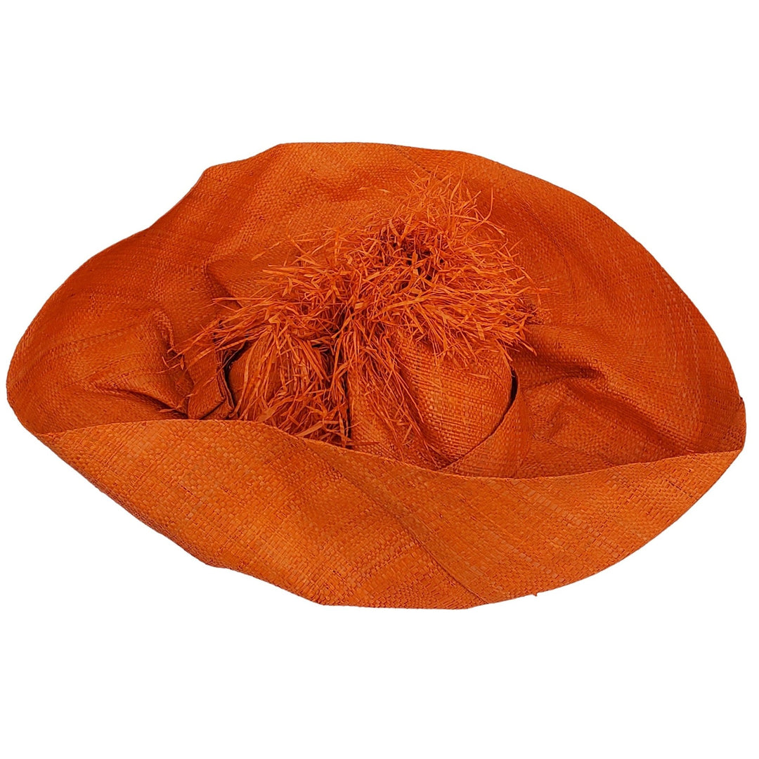 Hadiza: Handwoven Madagascar Big Brim Crown Out Raffia Sun Hat (Orange)