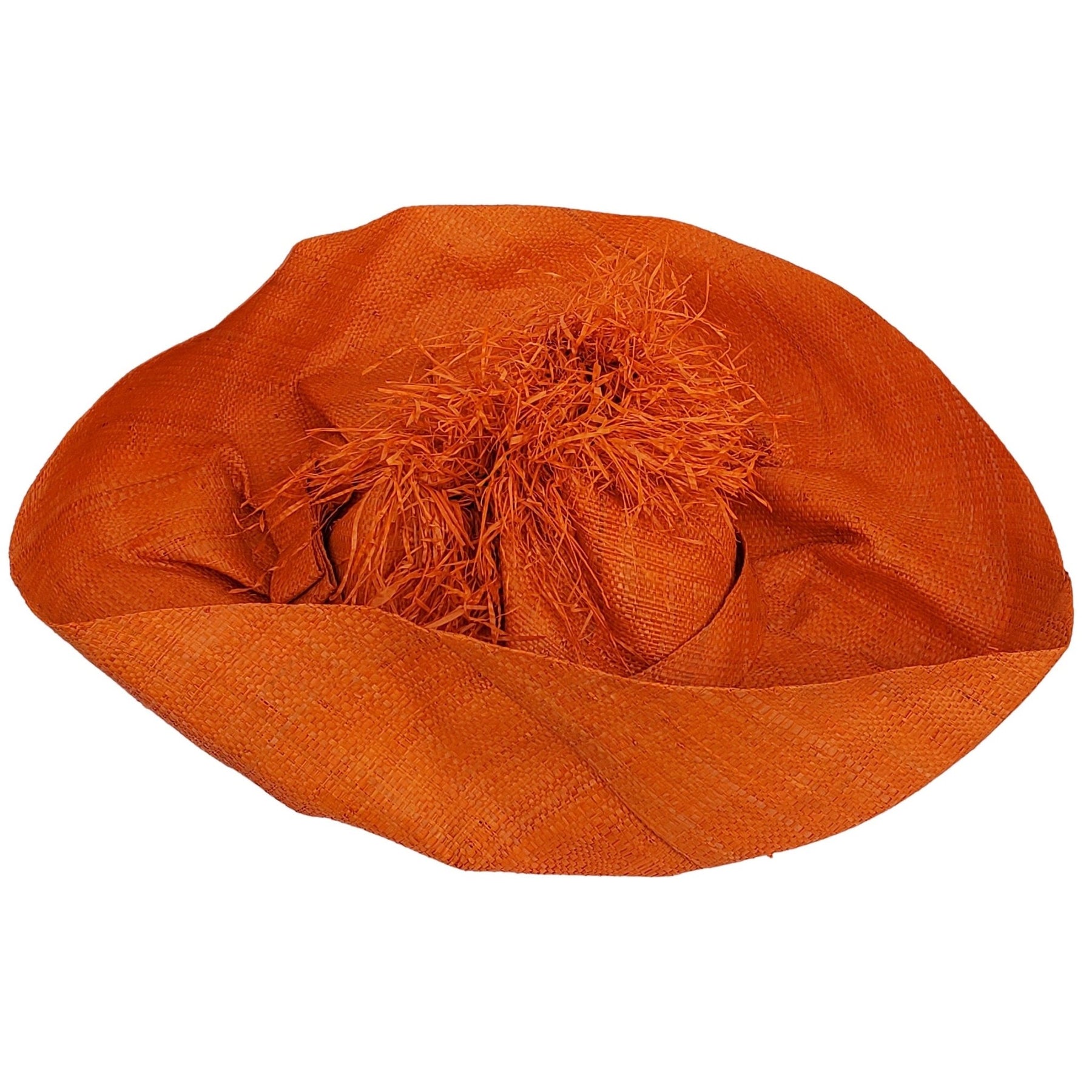 5 of 6: Hadiza: Handwoven Madagascar Big Brim Crown Out Raffia Sun Hat (Orange)