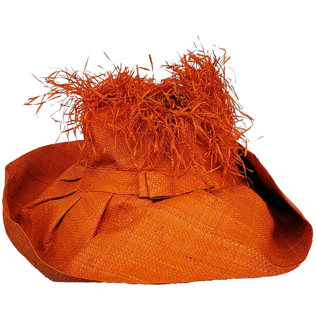 Hadiza: Handwoven Madagascar Big Brim Crown Out Raffia Sun Hat (Orange)