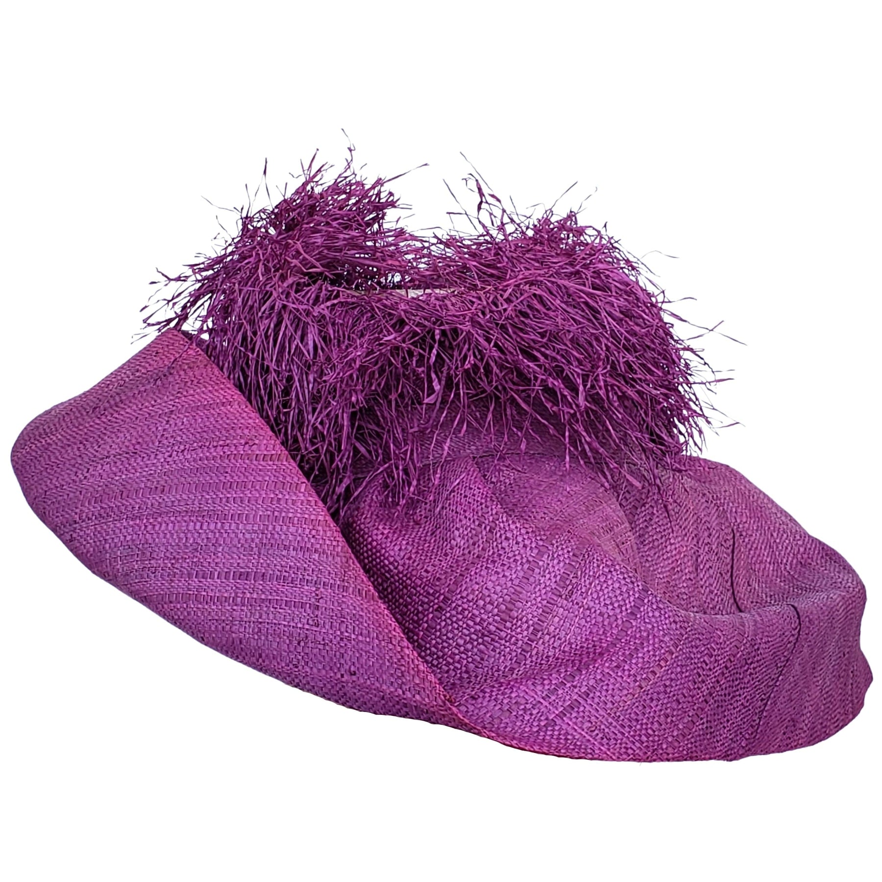 5 of 5: Aberash: Handmade Madagascar Big Brim Crown Out Raffia Sun Hat (Purple)