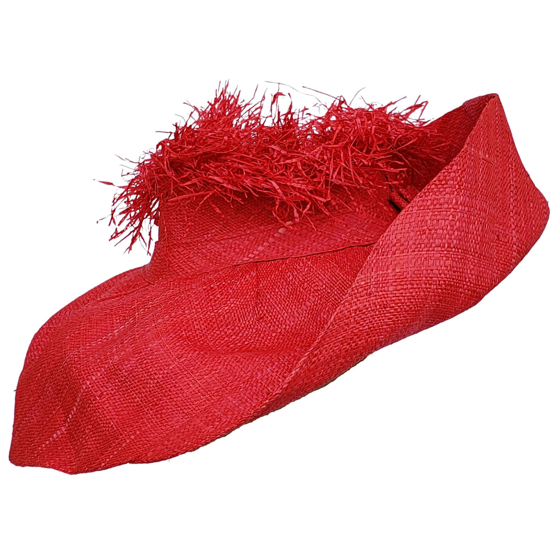 Nuru: Red Madagascar Big Brim Crown Out Raffia Sun Hat