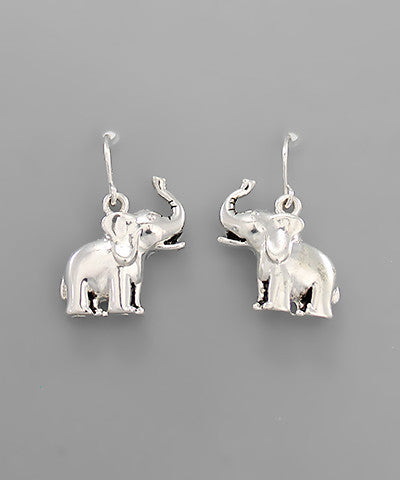 Elephant Charm Earrings-Earrings-Elephant Boutique-Rhodium-Fishhook-The Black Art Depot