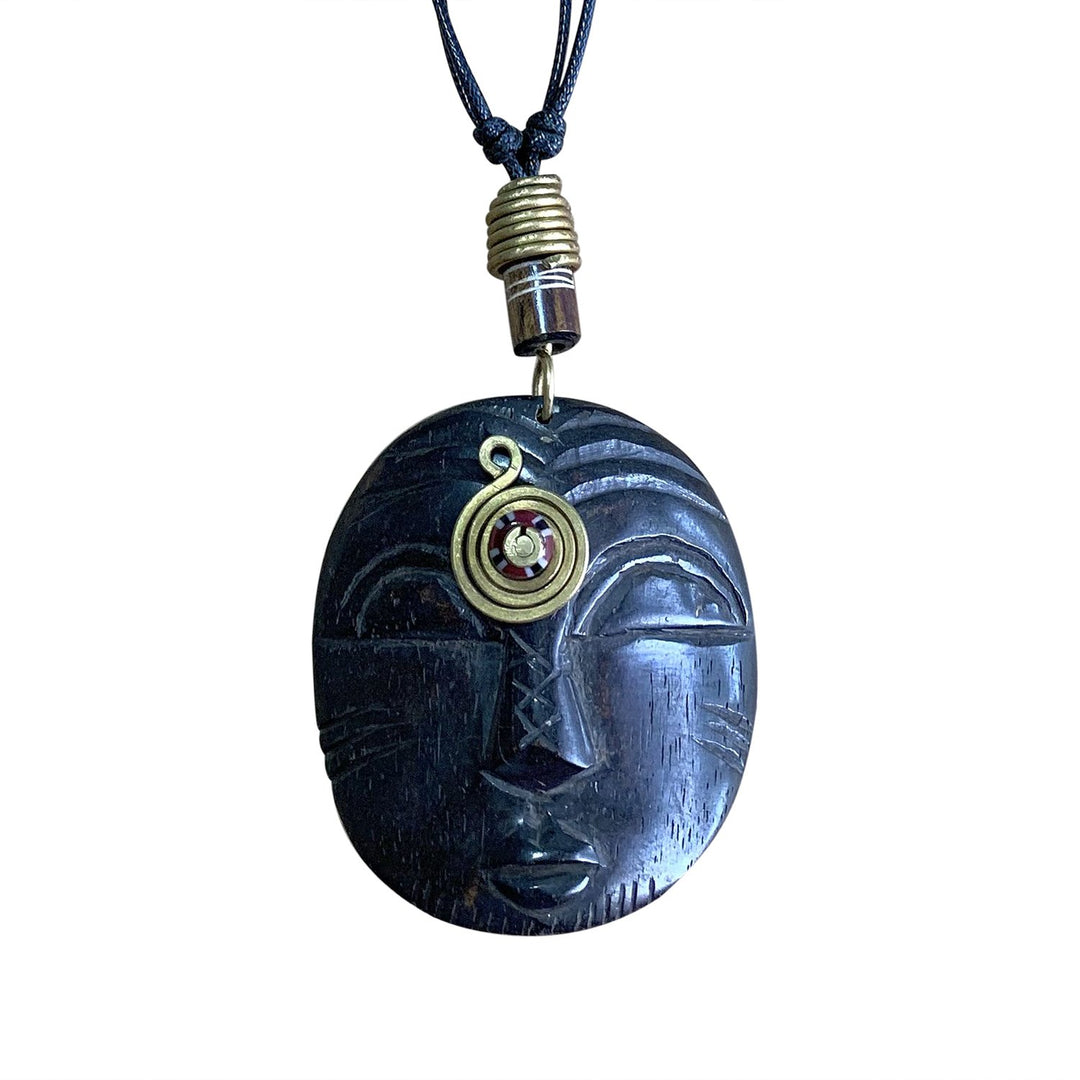 Third Eye II: Authentic Handmade African Mask Bone & Brass Pendant Necklace
