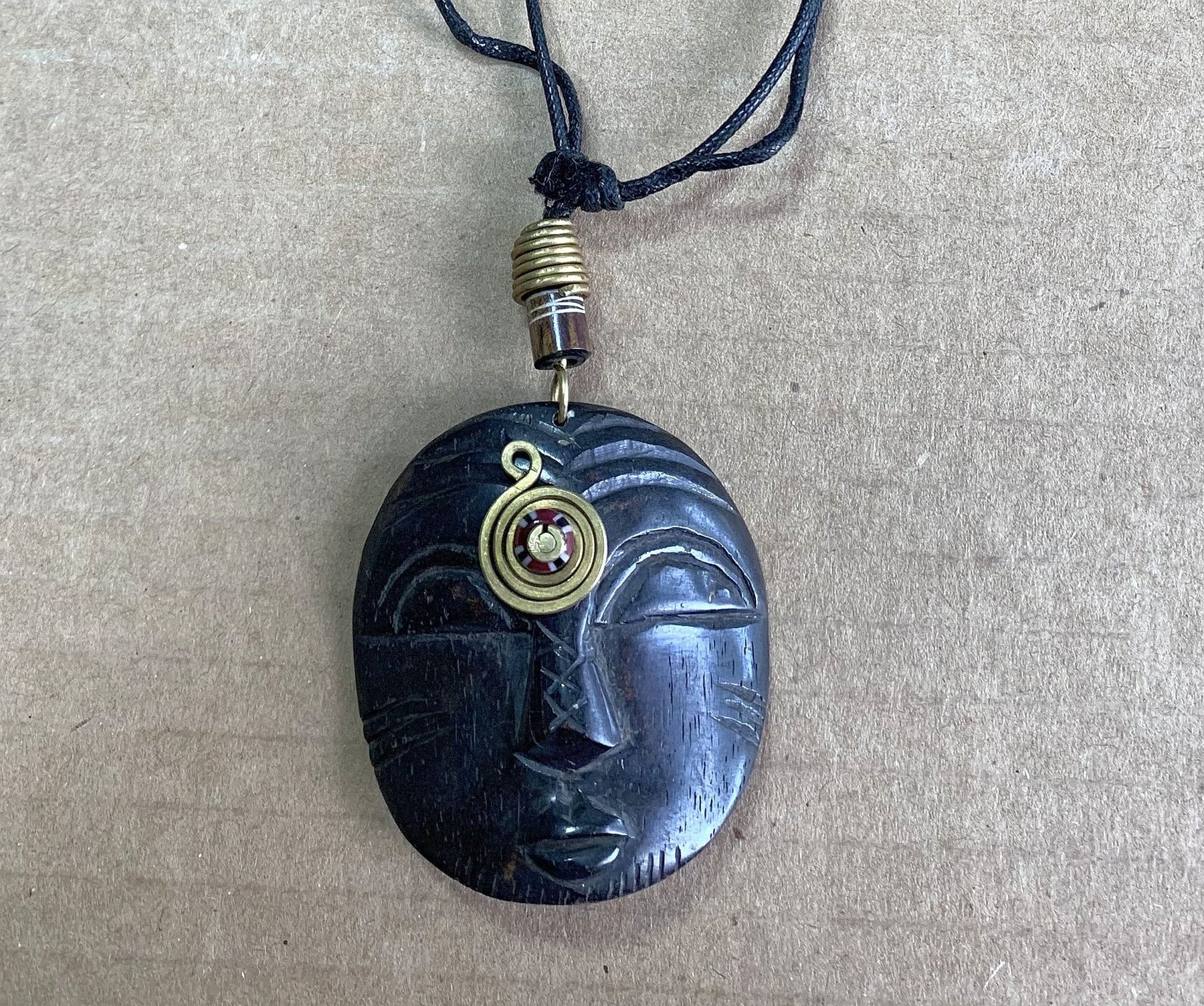 5 of 6: Third Eye II: Authentic Handmade African Mask Bone & Brass Pendant Necklace