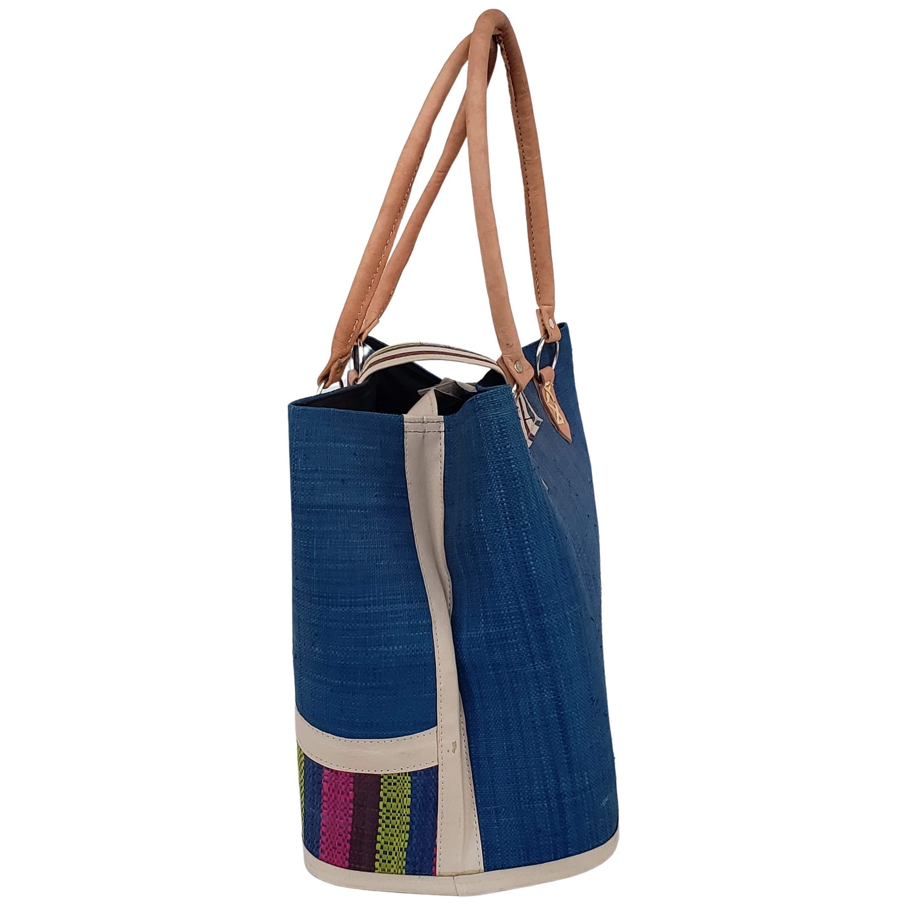 12 of 27: Rowena Raffia Bag-Hand Bag-The Raffia Boutique-Blue Stripe-Raffia and Leather-The Black Art Depot