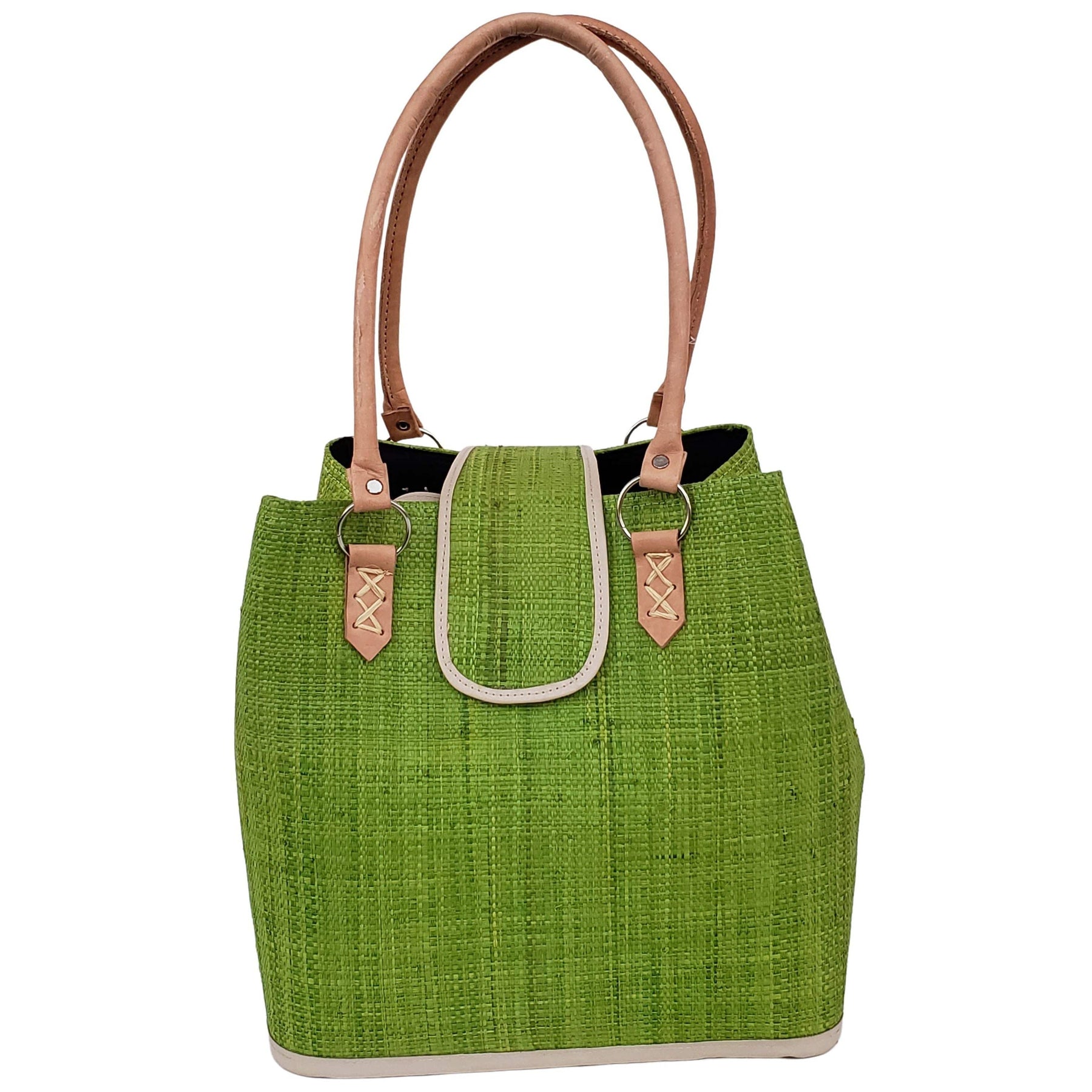 6 of 27: Rowena Raffia Bag-Hand Bag-The Raffia Boutique-Light Green-Raffia and Leather-The Black Art Depot