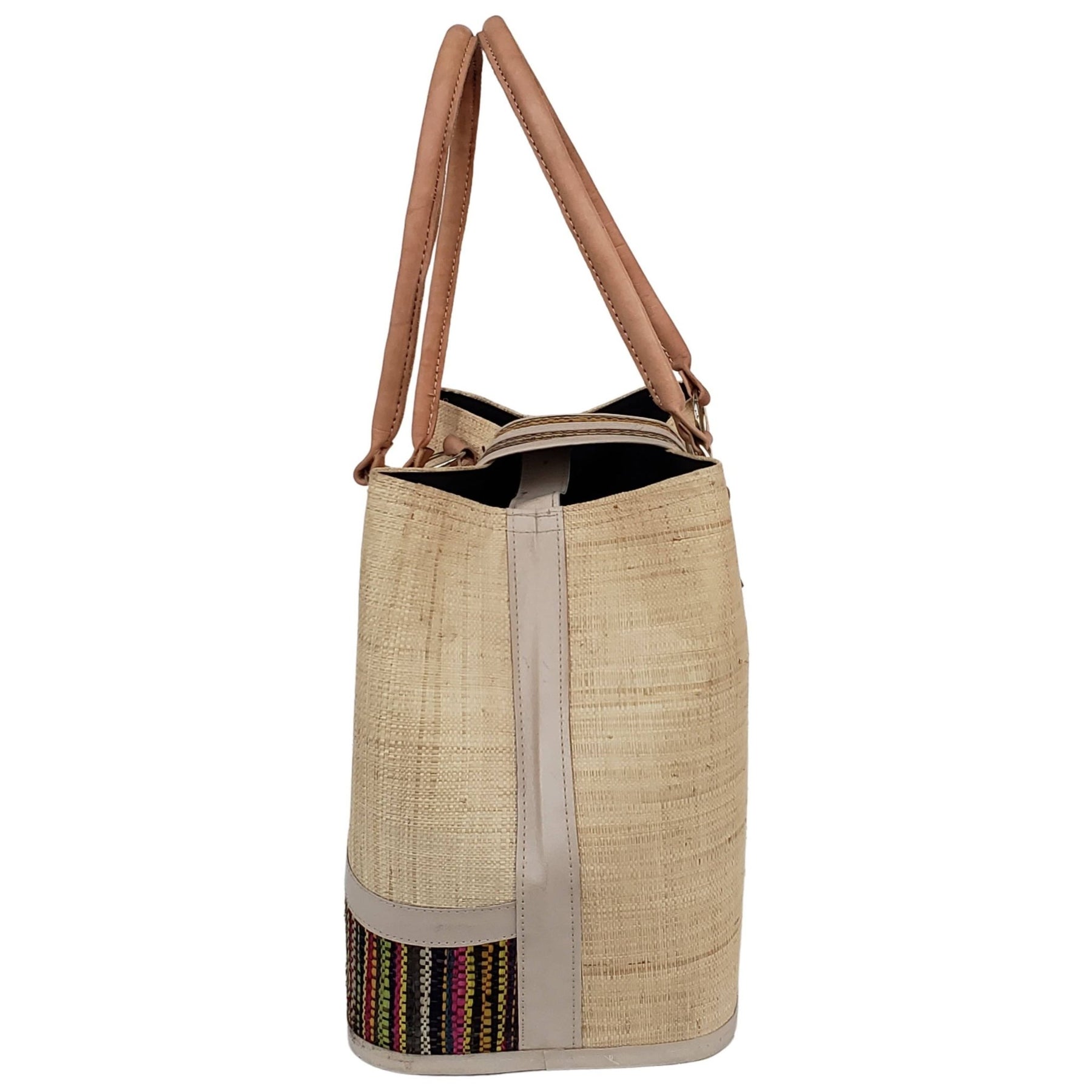 14 of 27: Rowena Raffia Bag-Hand Bag-The Raffia Boutique-Blue Stripe-Raffia and Leather-The Black Art Depot