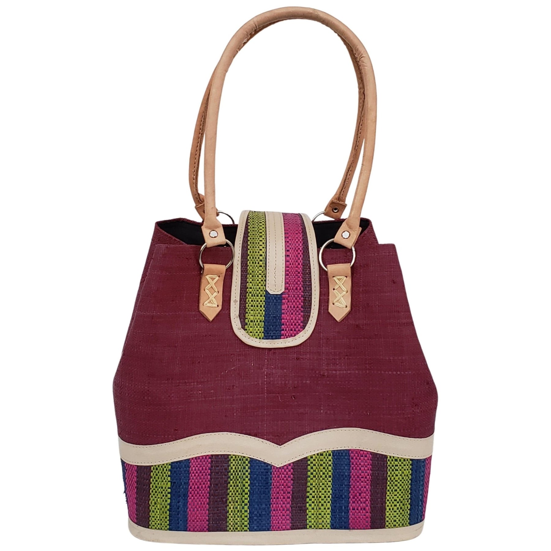 7 of 27: Rowena Raffia Bag-Hand Bag-The Raffia Boutique-Purple Stripe-Raffia and Leather-The Black Art Depot