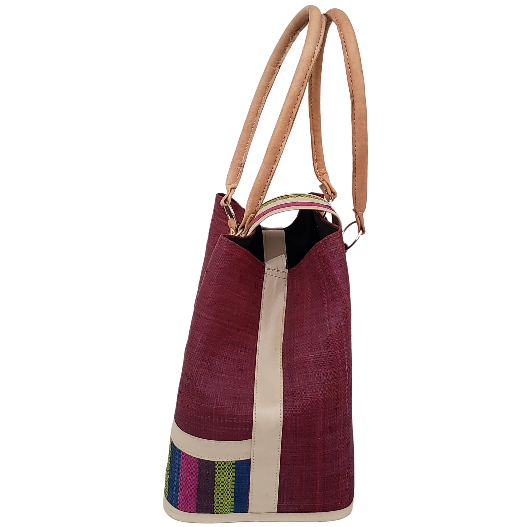 10 of 27: Rowena Raffia Bag-Hand Bag-The Raffia Boutique-Blue Stripe-Raffia and Leather-The Black Art Depot