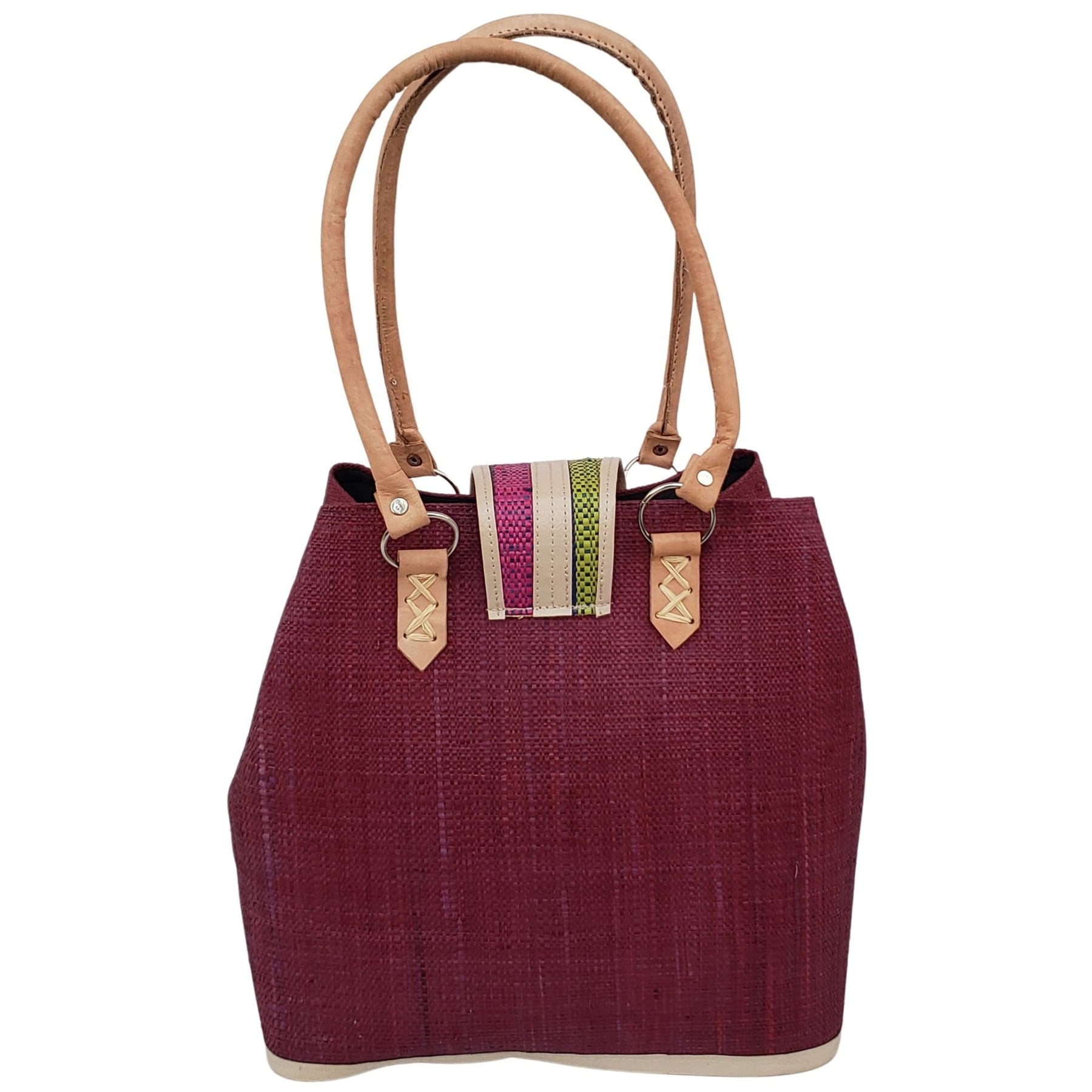 17 of 27: Rowena Raffia Bag-Hand Bag-The Raffia Boutique-Blue Stripe-Raffia and Leather-The Black Art Depot