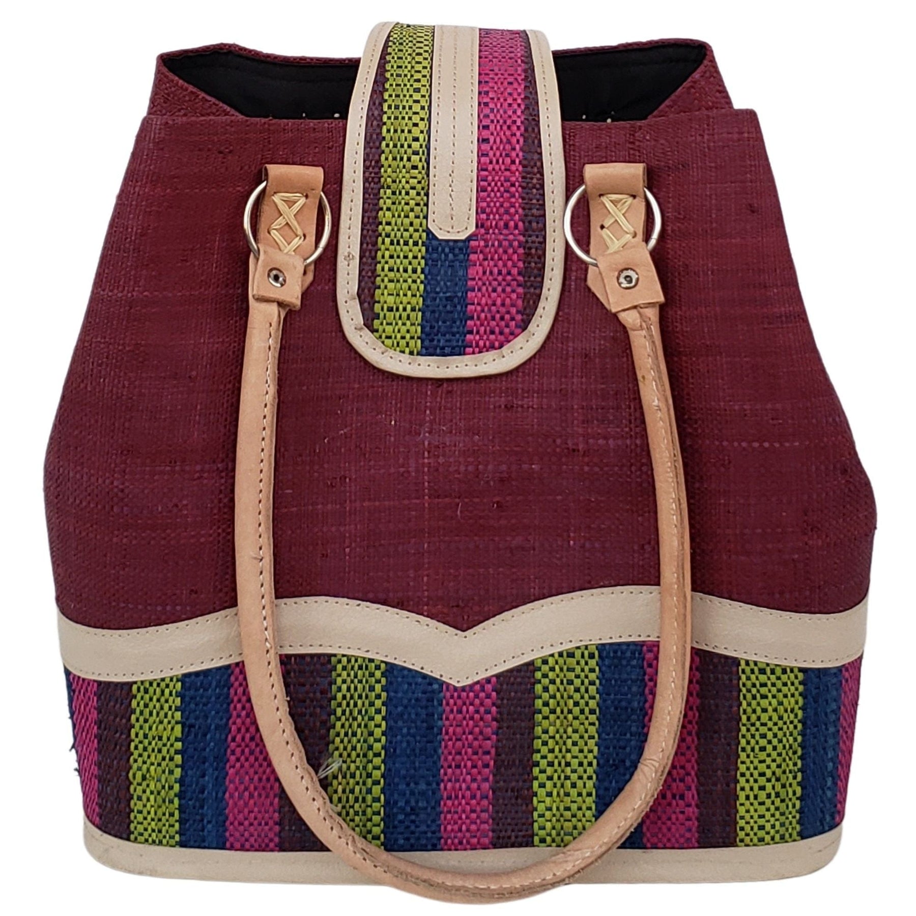 21 of 27: Rowena Raffia Bag-Hand Bag-The Raffia Boutique-Blue Stripe-Raffia and Leather-The Black Art Depot