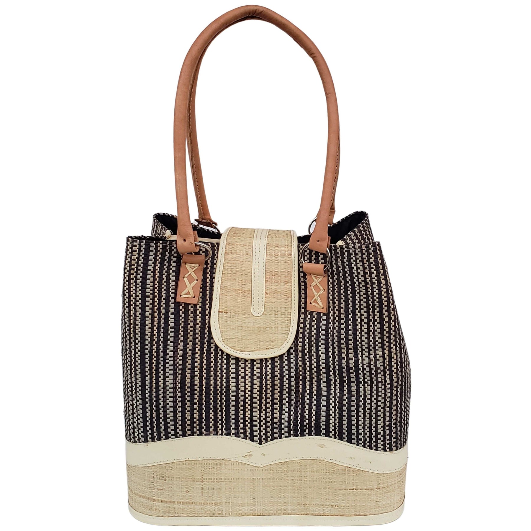 2 of 27: Rowena Raffia Bag-Hand Bag-The Raffia Boutique-Black and Natural-Raffia and Leather-The Black Art Depot