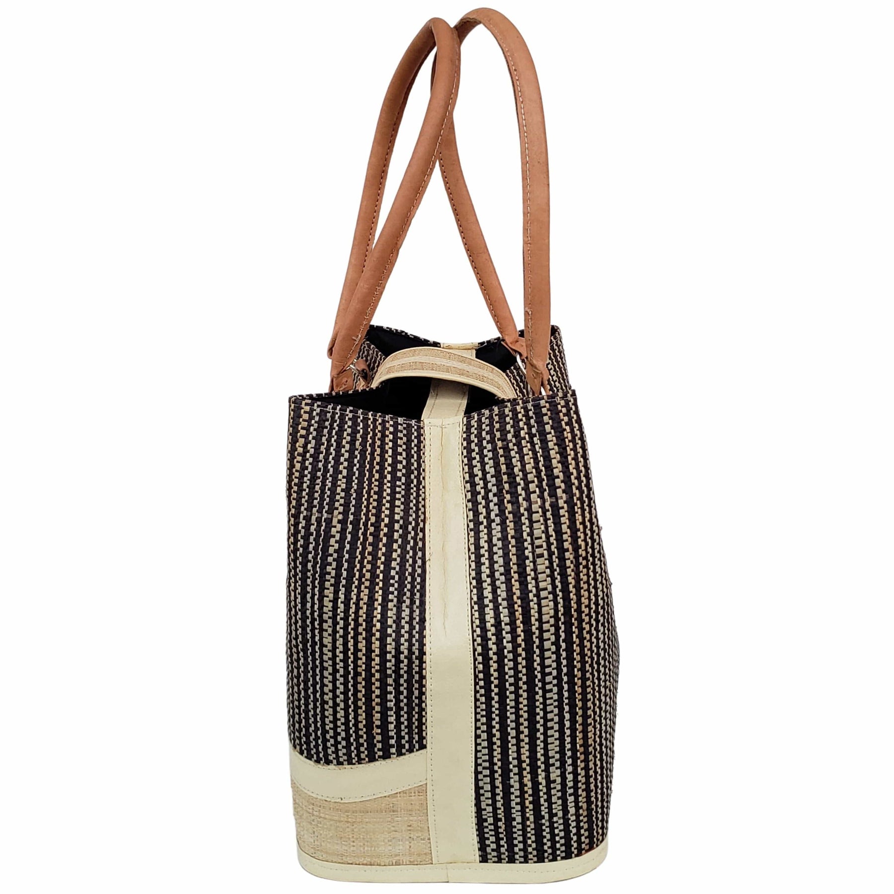 13 of 27: Rowena Raffia Bag-Hand Bag-The Raffia Boutique-Blue Stripe-Raffia and Leather-The Black Art Depot