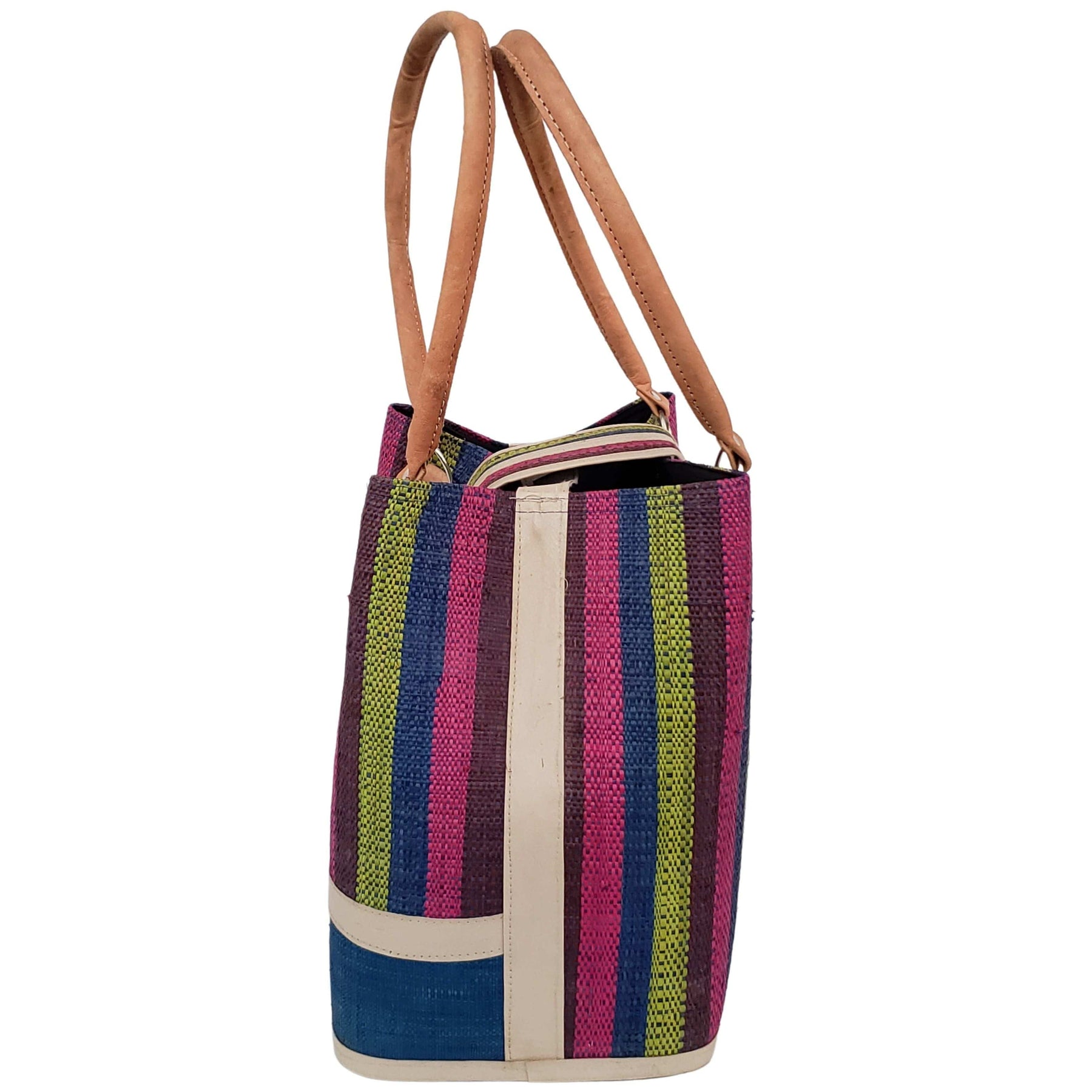 8 of 27: Rowena Raffia Bag-Hand Bag-The Raffia Boutique-Blue Stripe-Raffia and Leather-The Black Art Depot