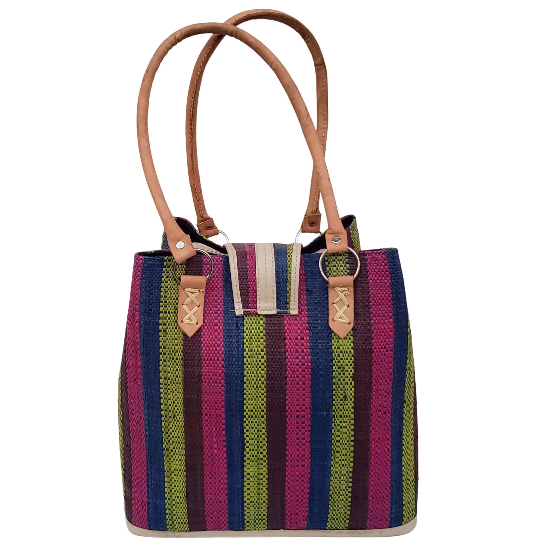 15 of 27: Rowena Raffia Bag-Hand Bag-The Raffia Boutique-Blue Stripe-Raffia and Leather-The Black Art Depot