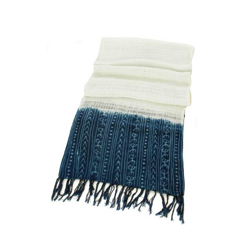 5 of 14: Coumba: Natural and Blue African Mudcloth Scarf (Mali)