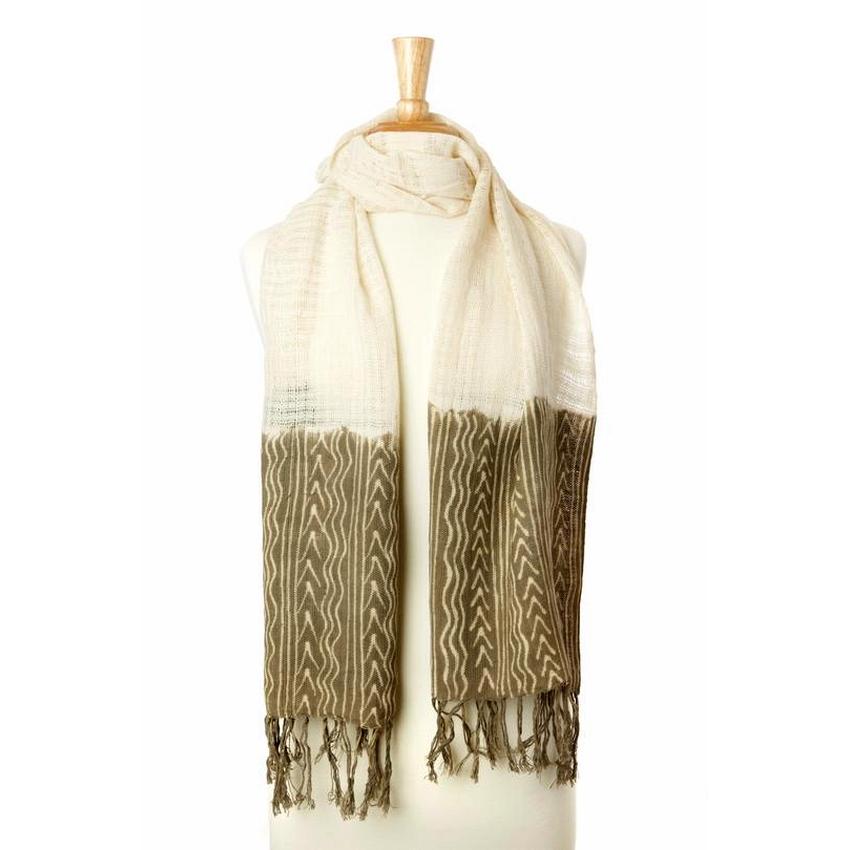 11 of 14: Coumba: Natural and Tan African Mudcloth Scarf (Mali)