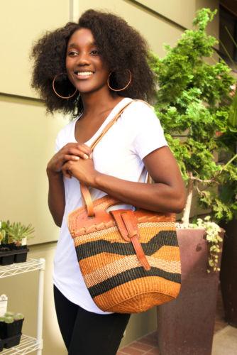 3 of 4: Authentic African Hand Made Sisal and Leather Cowgirl Hand Bag