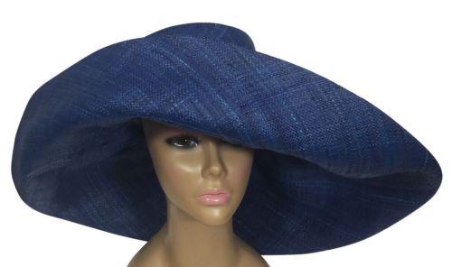 Aduke: Hand Woven Big Brim Blue Madagascar Raffia Sun Hat