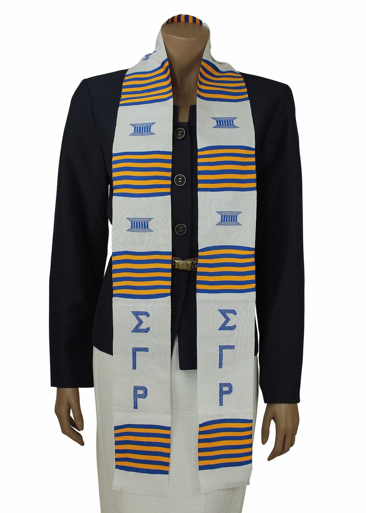 4 of 4: Sigma Gamma Rho White Kente Stole by Gold Coast Africa