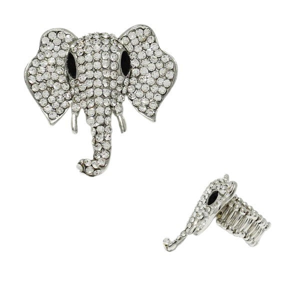 Sparkling Stone Embellished Elephant Stretch Ring (Silver Tone)