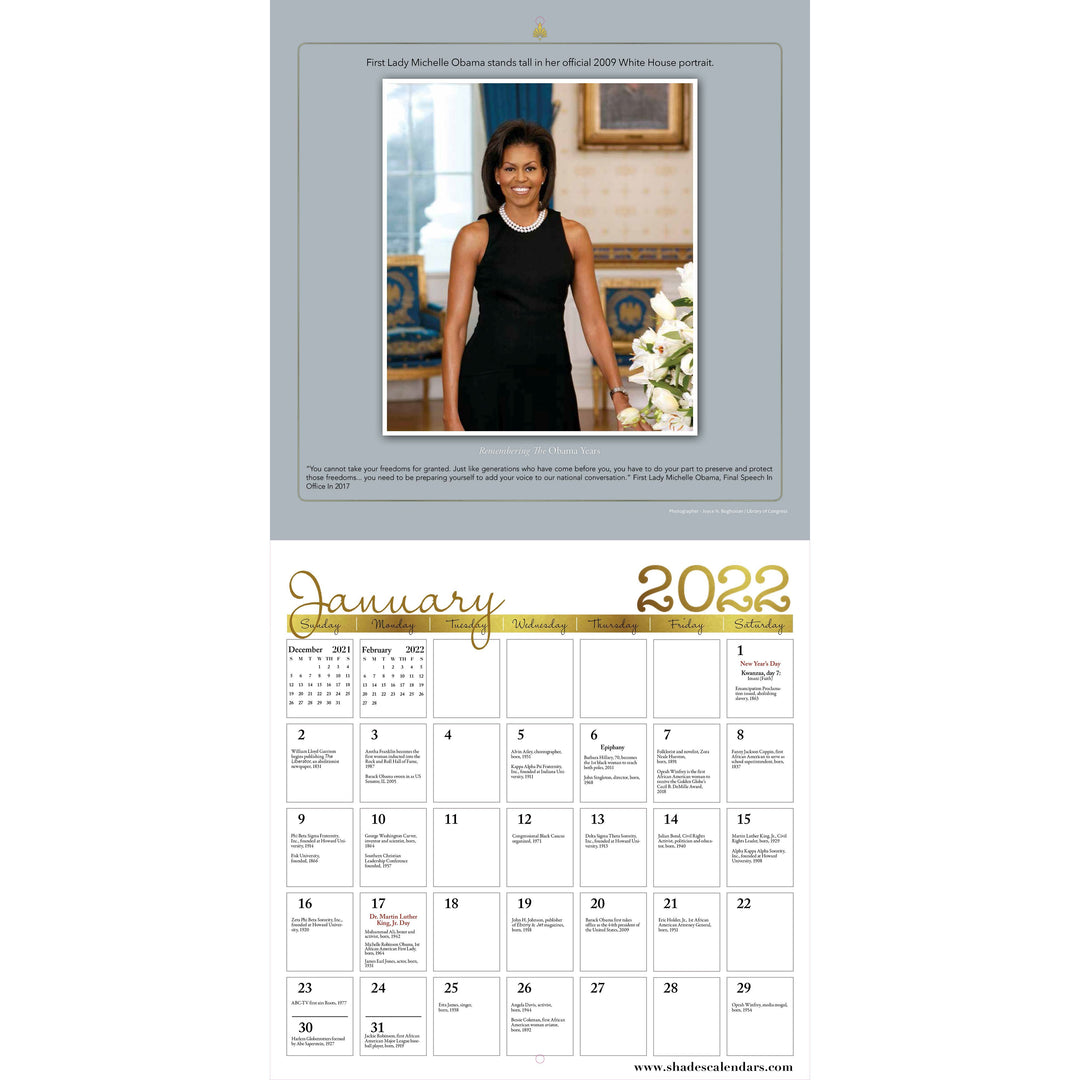 The Obama Years: 2022 Black History Commemorative Calendar-Calendar-Shades of Color-12x12 inches-2022-The Black Art Depot