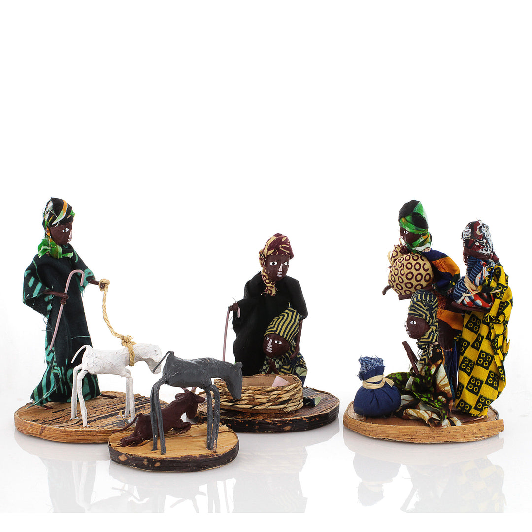 Ugandan Nativity Scene-Figurine-Kanzi East African Crafts-Set of Four-Banana Fiber-The Black Art Depot