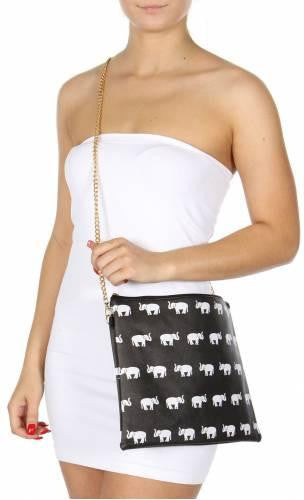 Delta Sigma Theta Inspired Black Elephant Hand Bag with Chain Strap