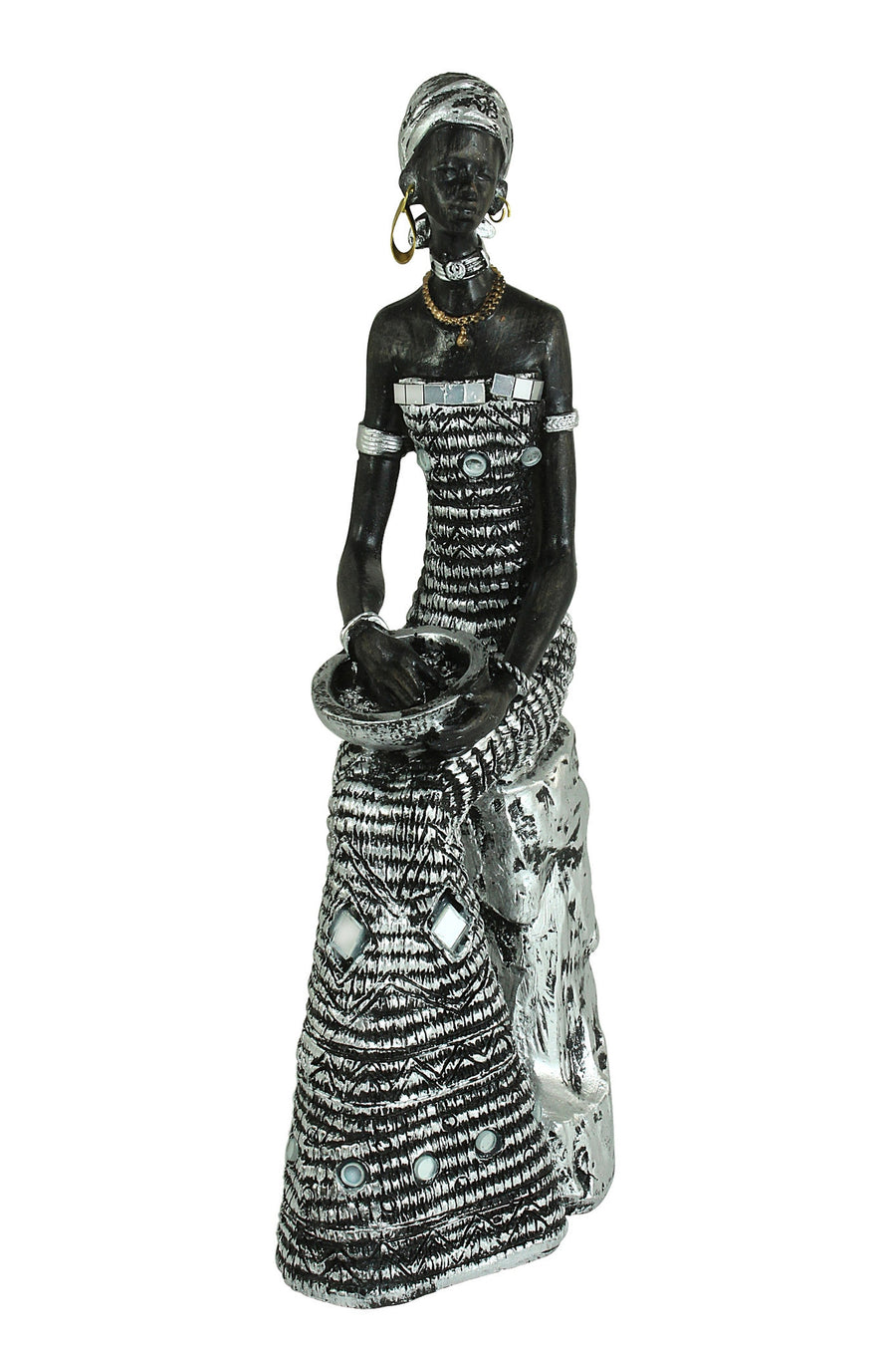 Woman Sitting on Stool: Silver Mosaic Collection