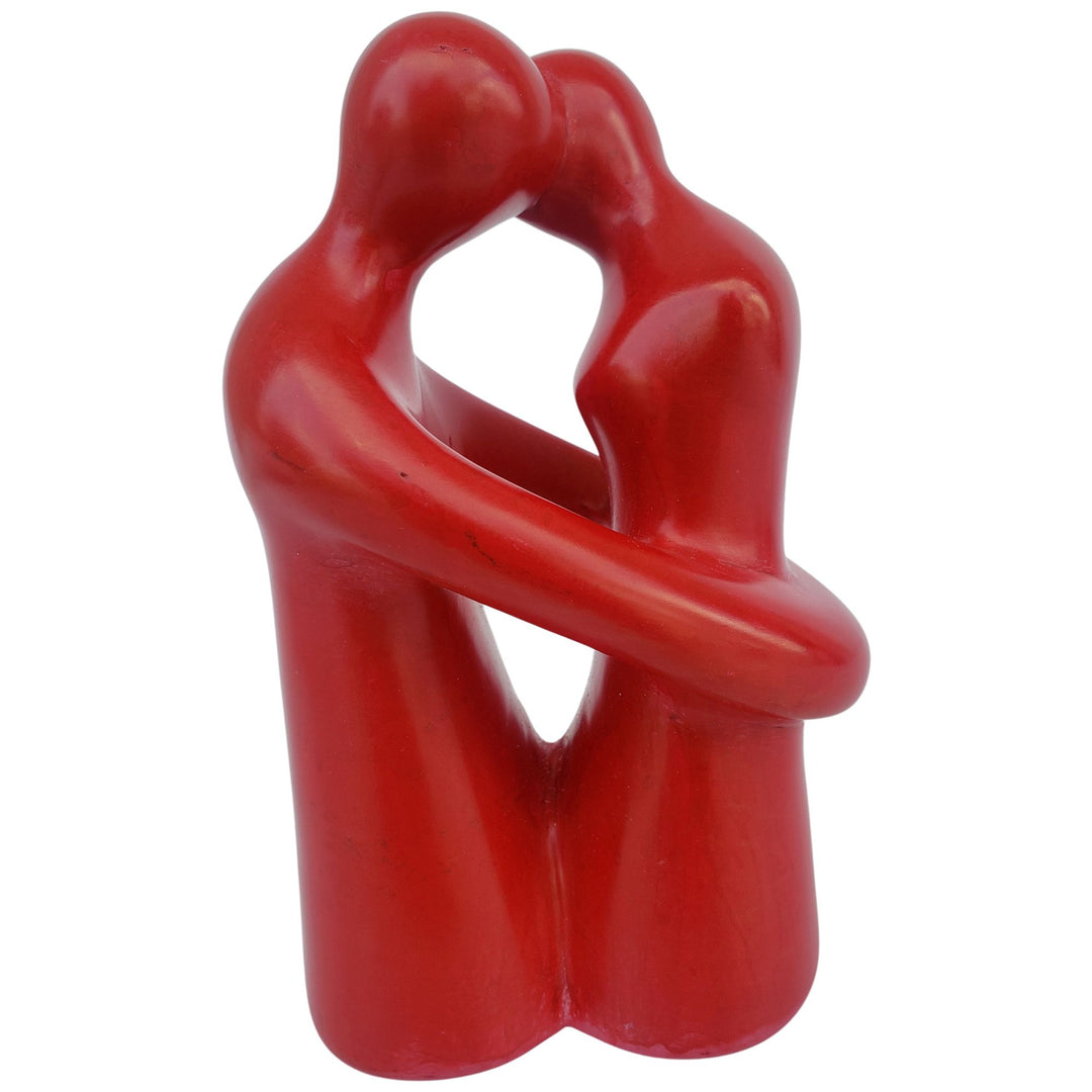 Wrapped in the Moment: Authentic African Soapstone Sculpture (Red)