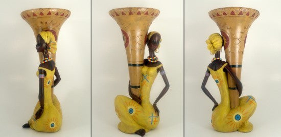 Vase with Woman (Yellow)-Vase-T&G Imports-12 Inches-The Black Art Depot