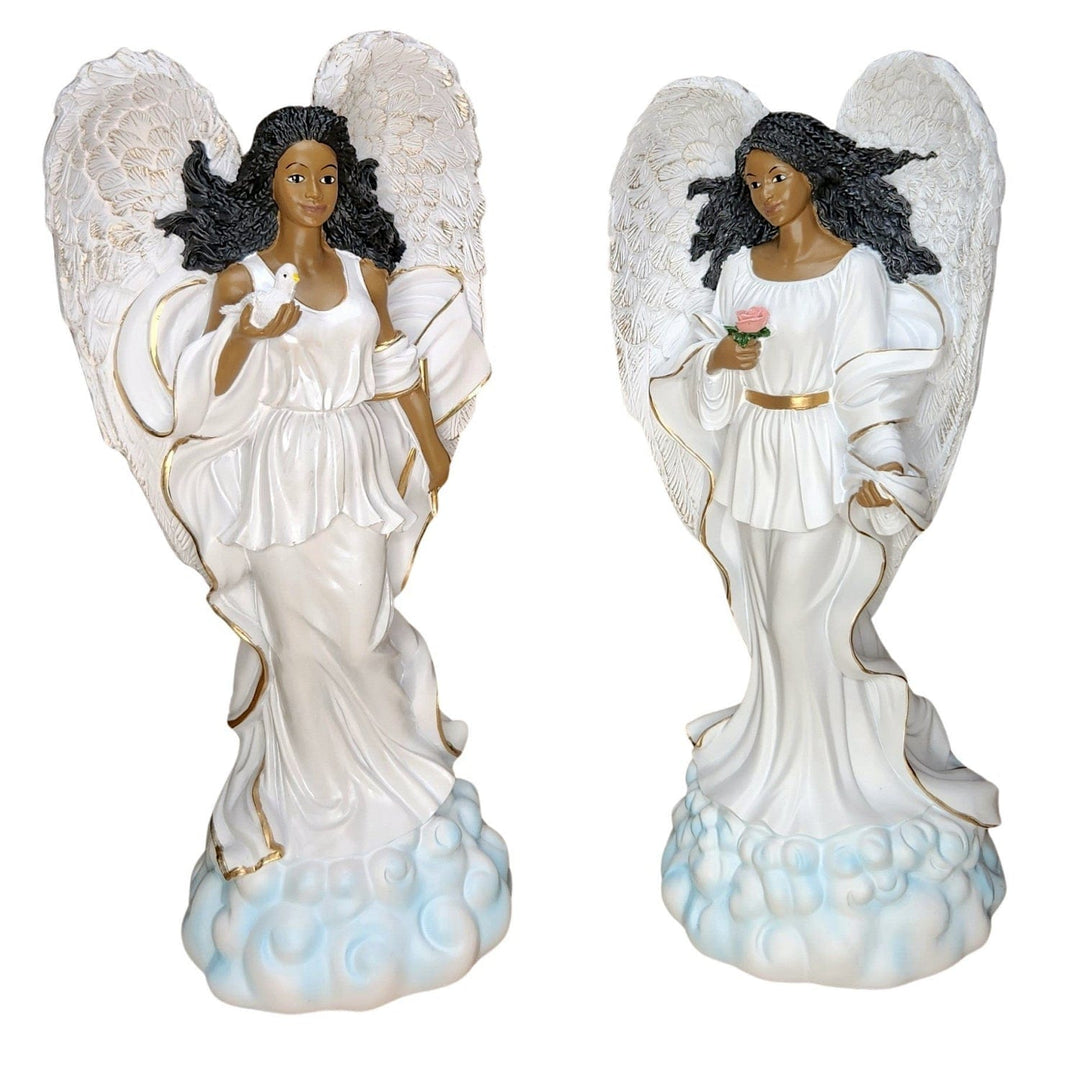 Graceful African American Angel in White with Dove Figurine