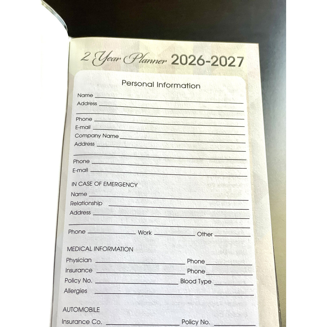 Virtuous Sister by Pamela Hills: 2026-2027 Two Year African American Pocket Calendar (Personal Information) - 2-year planner for 2026-2027 with personal information and emergency contact sections.