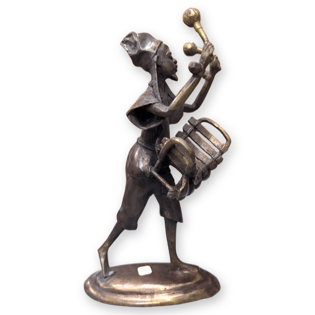 African Griot with Balafon Bronze Sculpture