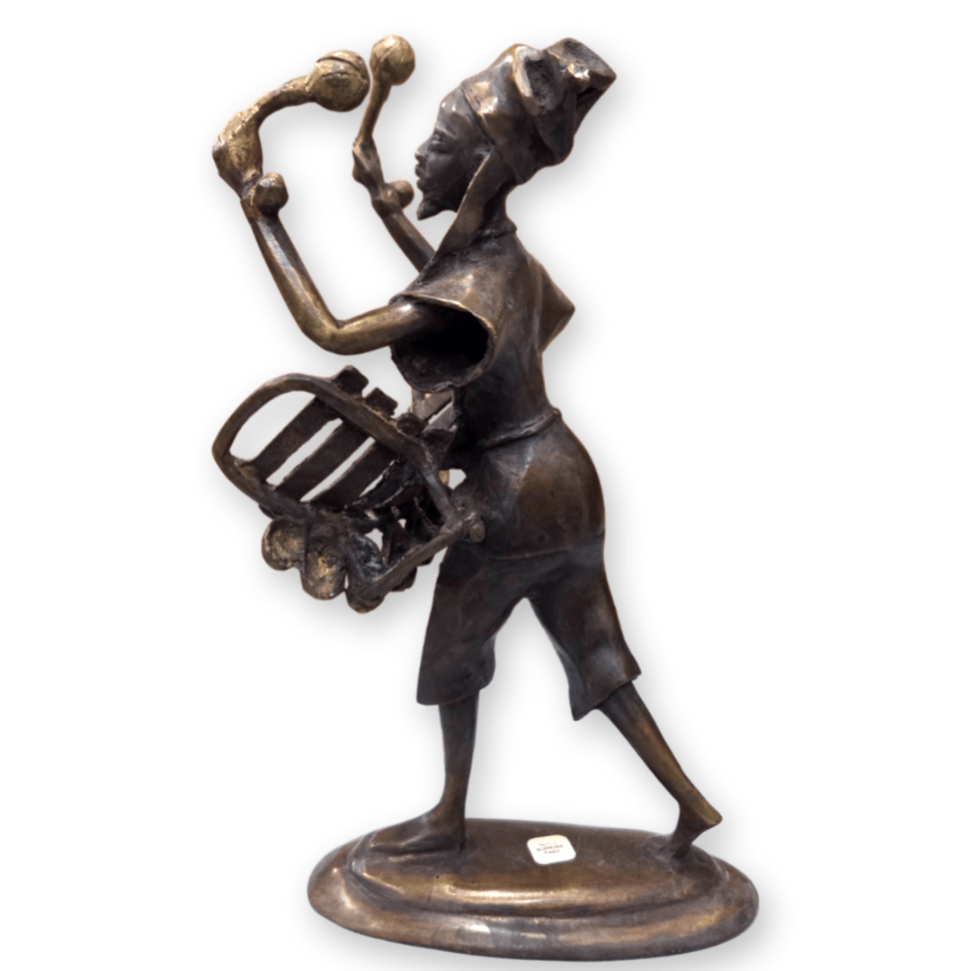 African Griot with Balafon Bronze Sculpture
